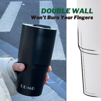 Ceramic Double Wall Insulated Travel Coffee Cup, 16oz, Matte Black | Double Wall Ceramic Insulated, Slider Lid & Silicone Boot, Grande Tumbler for Kitchen, Microwave-Safe, Dishwasher-Safe