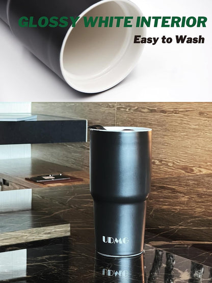 Ceramic Double Wall Insulated Travel Coffee Cup, 16oz, Matte Black | Double Wall Ceramic Insulated, Slider Lid & Silicone Boot, Grande Tumbler for Kitchen, Microwave-Safe, Dishwasher-Safe