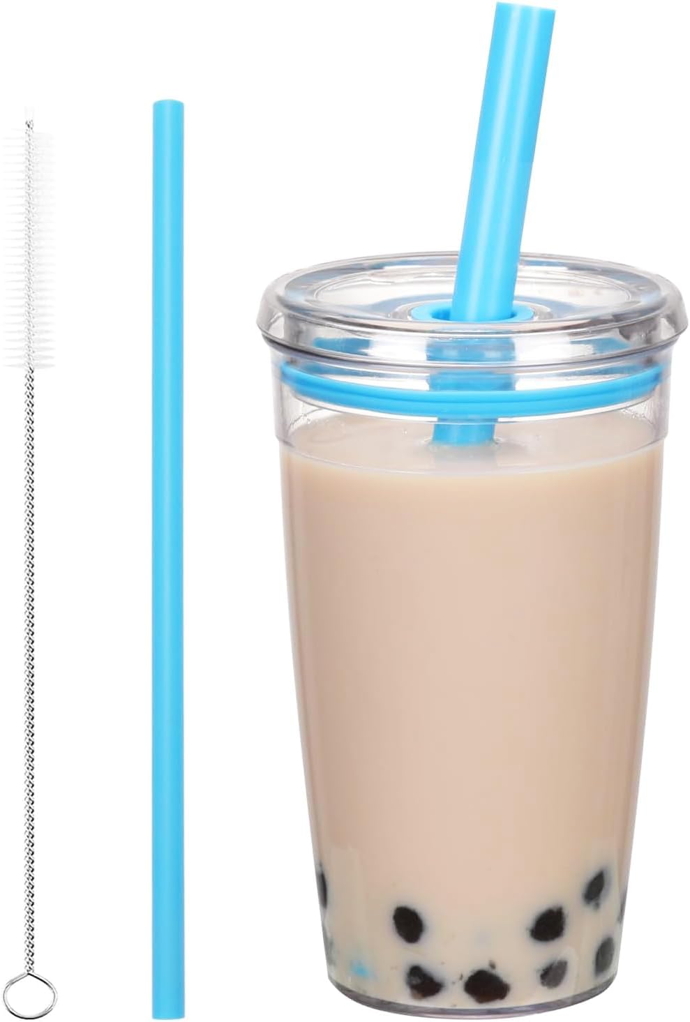 Tritan Plastic Tumbler with Lid and Straw, 16oz Premium Insulated Iced Coffee Cups, Reusable Plastic Cups with Lid and Straw, Blue