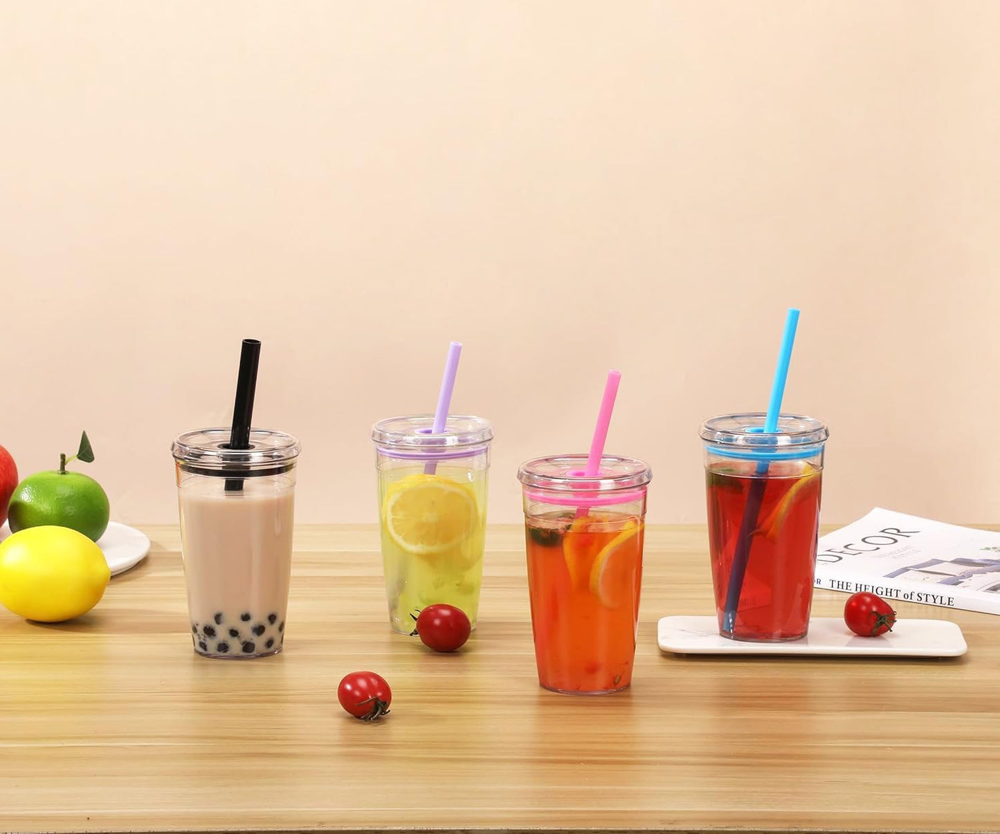 Tritan Plastic Tumbler with Lid and Straw, 16oz Premium Insulated Iced Coffee Cups, Reusable Plastic Cups with Lid and Straw, Blue