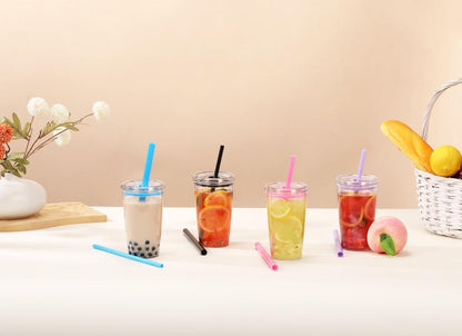 Tritan Plastic Tumbler with Lid and Straw, 16oz Premium Insulated Iced Coffee Cups, Reusable Plastic Cups with Lid and Straw, Blue