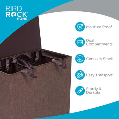 Laundry Hamper with Lid | Removable Bags for Sorting Clothes | Sectioned Laundry Basket for Bedroom & Bathroom | Collapsible Storage Bin with Cover | Double, Brown