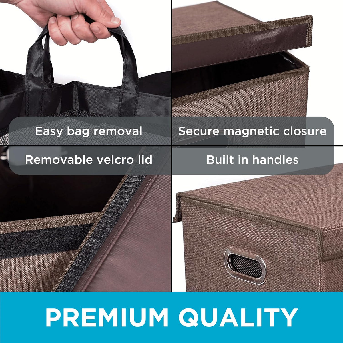 Laundry Hamper with Lid | Removable Bags for Sorting Clothes | Sectioned Laundry Basket for Bedroom & Bathroom | Collapsible Storage Bin with Cover | Double, Brown