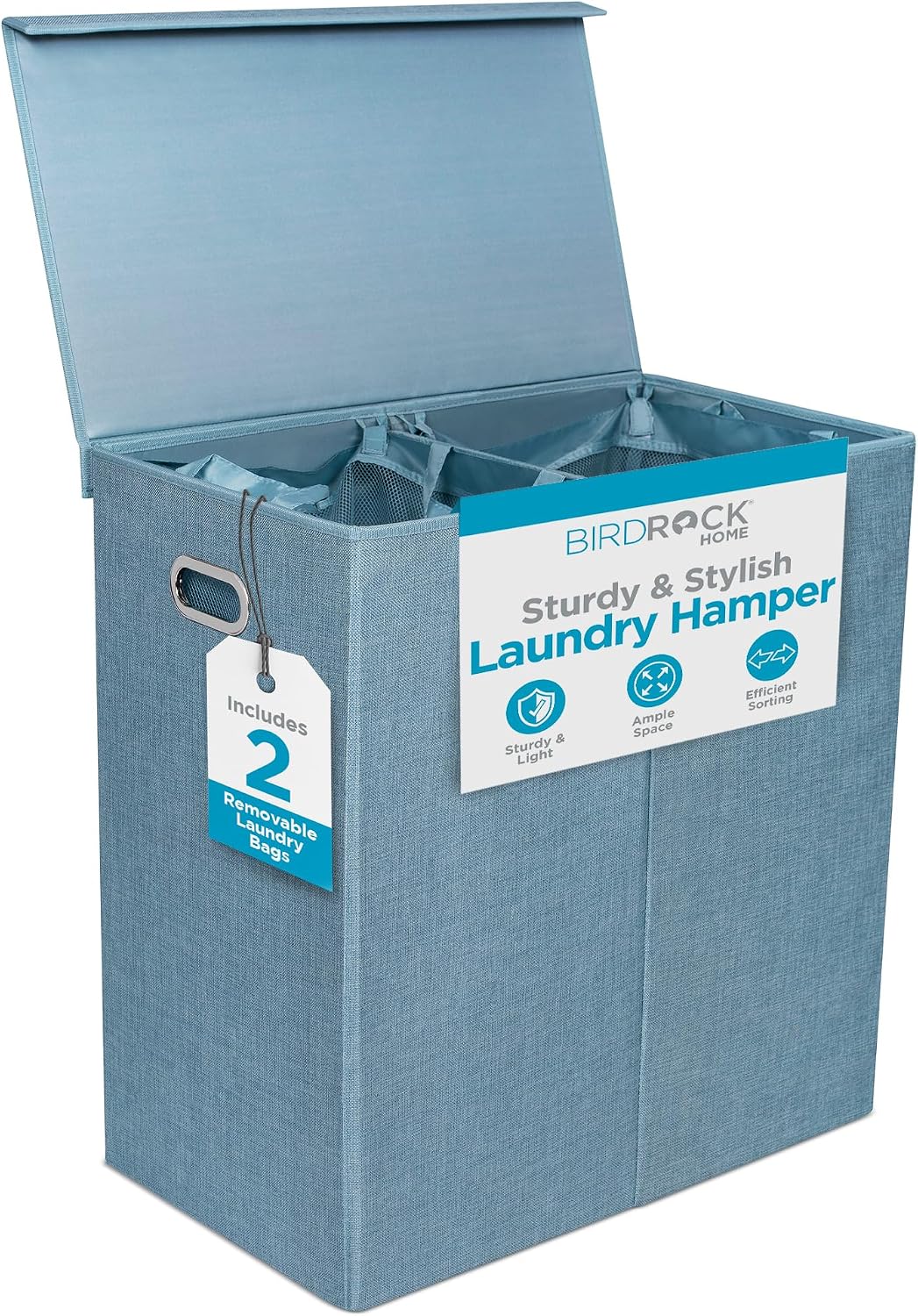 Laundry Hamper with Lid | Removable Bags for Sorting Clothes | Sectioned Laundry Basket for Bedroom & Bathroom | Collapsible Storage Bin with Cover | Double, Brown