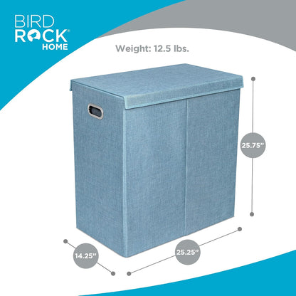 Laundry Hamper with Lid | Removable Bags for Sorting Clothes | Sectioned Laundry Basket for Bedroom & Bathroom | Collapsible Storage Bin with Cover | Double, Brown