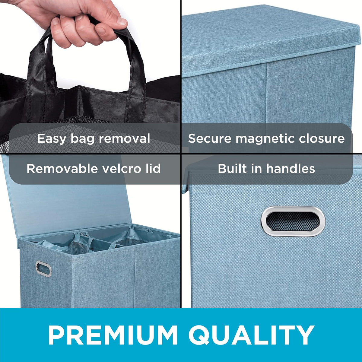 Laundry Hamper with Lid | Removable Bags for Sorting Clothes | Sectioned Laundry Basket for Bedroom & Bathroom | Collapsible Storage Bin with Cover | Double, Brown