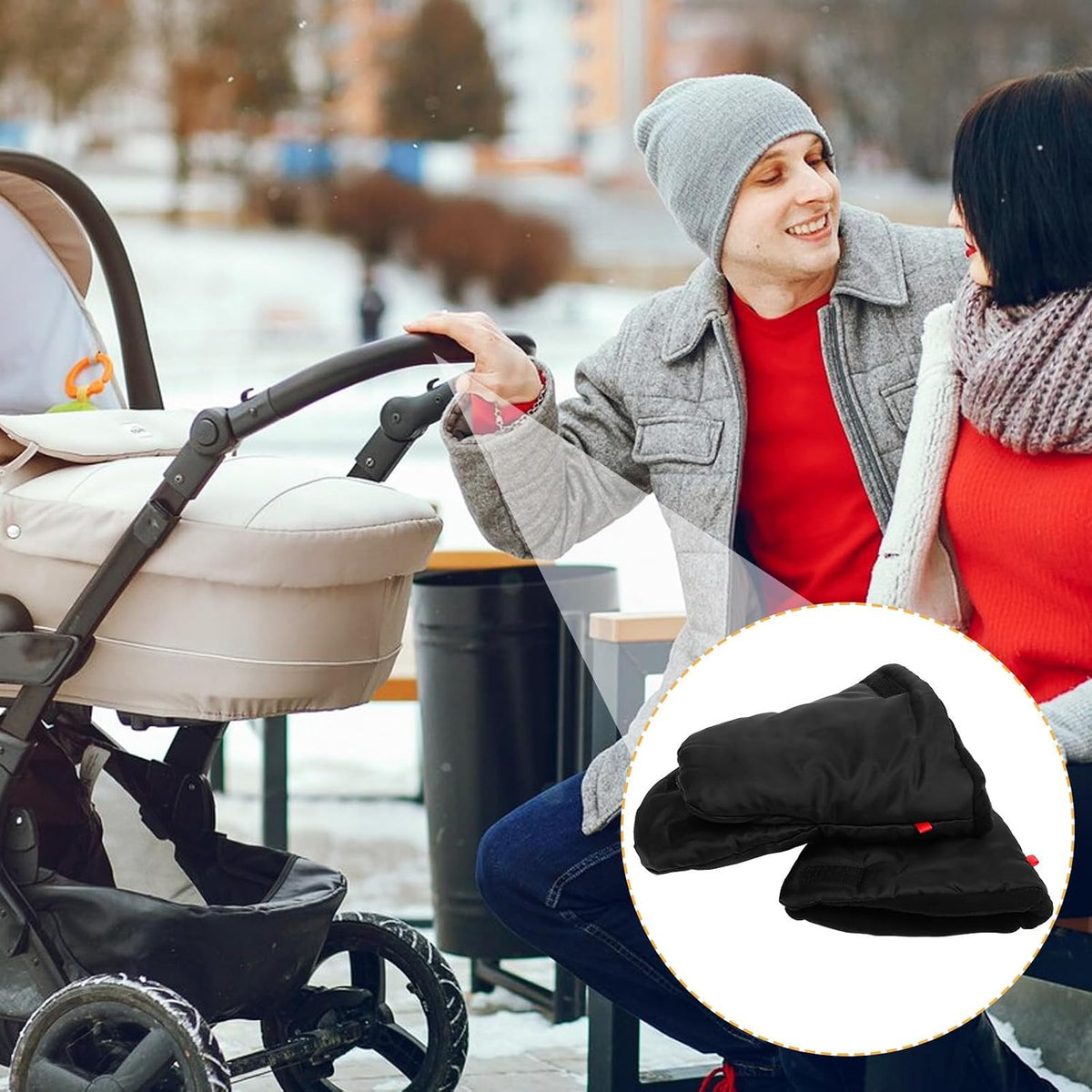 Windproof Stroller Mittens for Winter, Insulated Black Hand Muff