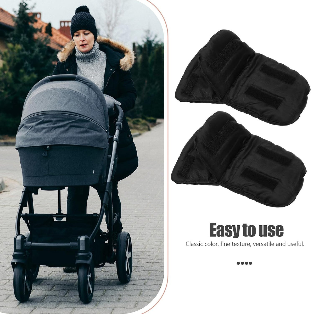 Windproof Stroller Mittens for Winter, Insulated Black Hand Muff