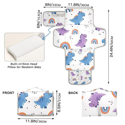 Dinosaurs Rainbows Print Portable Diaper Changing Pad for Family
