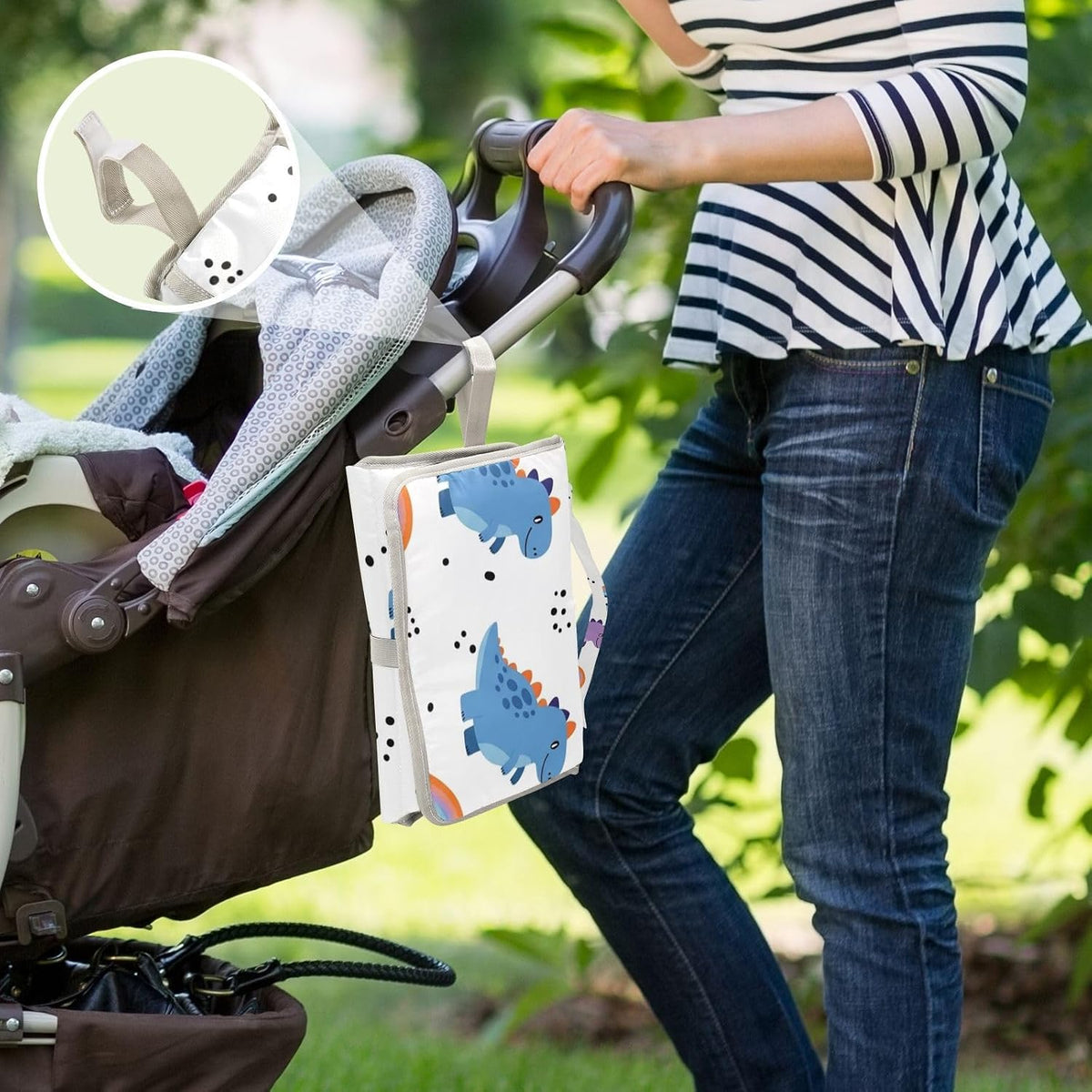 Dinosaurs Rainbows Print Portable Diaper Changing Pad for Family
