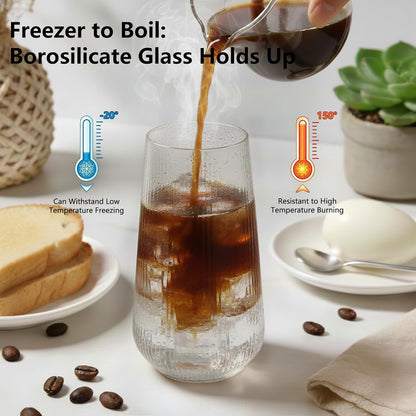 Borosilicate Glass Cups with Lids and Straws,16oz Reusable Iced Coffee Cup with Lid Glass Cups 4 Pack for Coffee Bar Accessories,Smoothie,Juice,Durable Clear Tumbler Cups for Home,Office,Travel