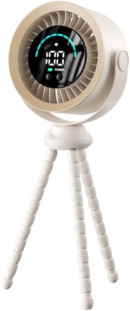 Stroller Fan with Flexible Tripod, 720° Rotation Portable Rechargeable Fan with LED Display, Quiet Cooling Clip Fan for Car Seat & Crib, Travel Essentials for Outdoor, Beach, Cruise (White)
