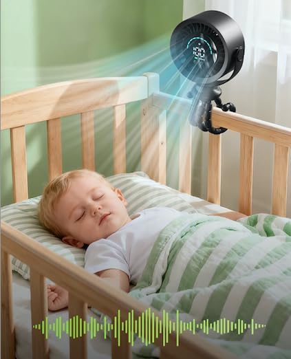 Stroller Fan with Flexible Tripod, 720° Rotation Portable Rechargeable Fan with LED Display, Quiet Cooling Clip Fan for Car Seat & Crib, Travel Essentials for Outdoor, Beach, Cruise (White)
