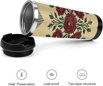 13oz Insulated Travel Coffee Mug Reusable Coffee Cup Water Bottle | Print Retro Collage Travel Mug with Leak Proof Lid Double Wall Stainless Steel Coffee Tumbler Personalized Gift