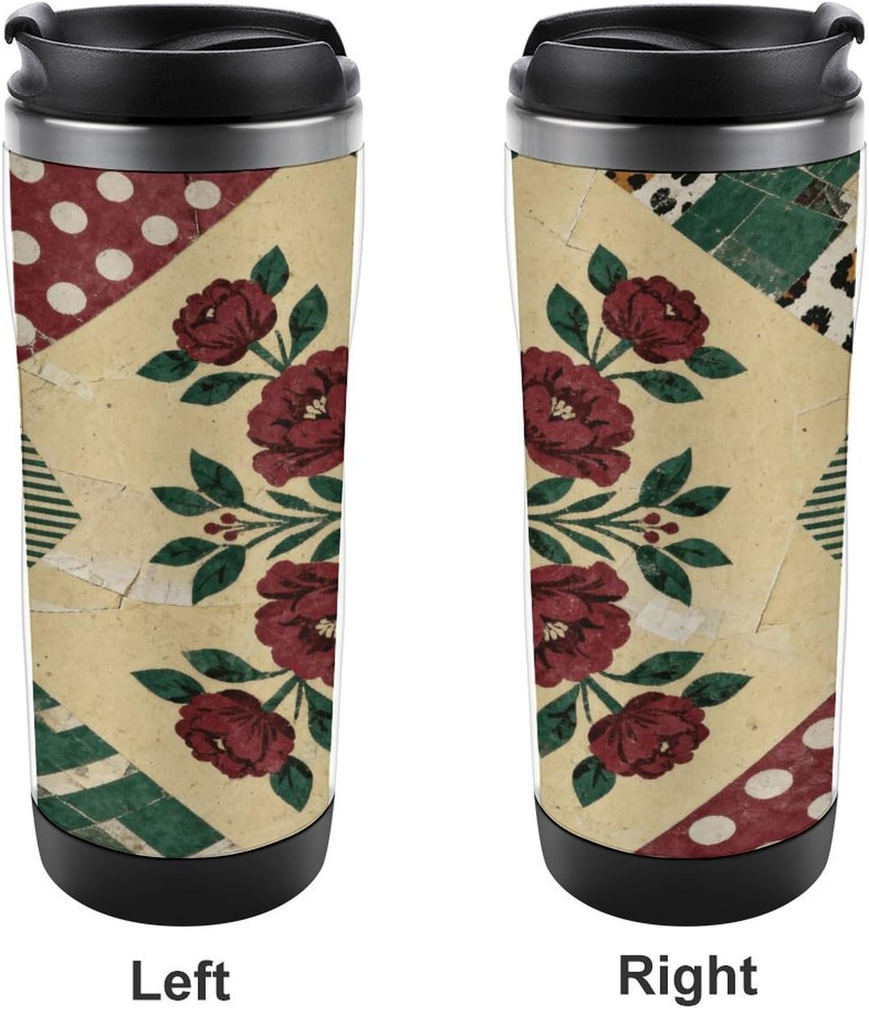 13oz Insulated Travel Coffee Mug Reusable Coffee Cup Water Bottle | Print Retro Collage Travel Mug with Leak Proof Lid Double Wall Stainless Steel Coffee Tumbler Personalized Gift