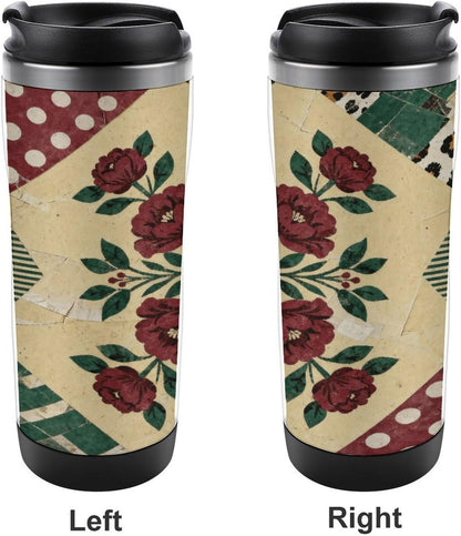 13oz Insulated Travel Coffee Mug Reusable Coffee Cup Water Bottle | Print Retro Collage Travel Mug with Leak Proof Lid Double Wall Stainless Steel Coffee Tumbler Personalized Gift