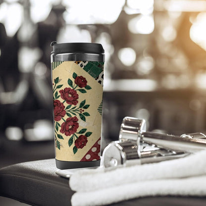 13oz Insulated Travel Coffee Mug Reusable Coffee Cup Water Bottle | Print Retro Collage Travel Mug with Leak Proof Lid Double Wall Stainless Steel Coffee Tumbler Personalized Gift