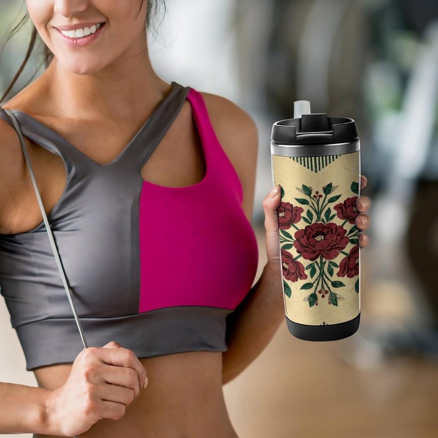 13oz Insulated Travel Coffee Mug Reusable Coffee Cup Water Bottle | Print Retro Collage Travel Mug with Leak Proof Lid Double Wall Stainless Steel Coffee Tumbler Personalized Gift