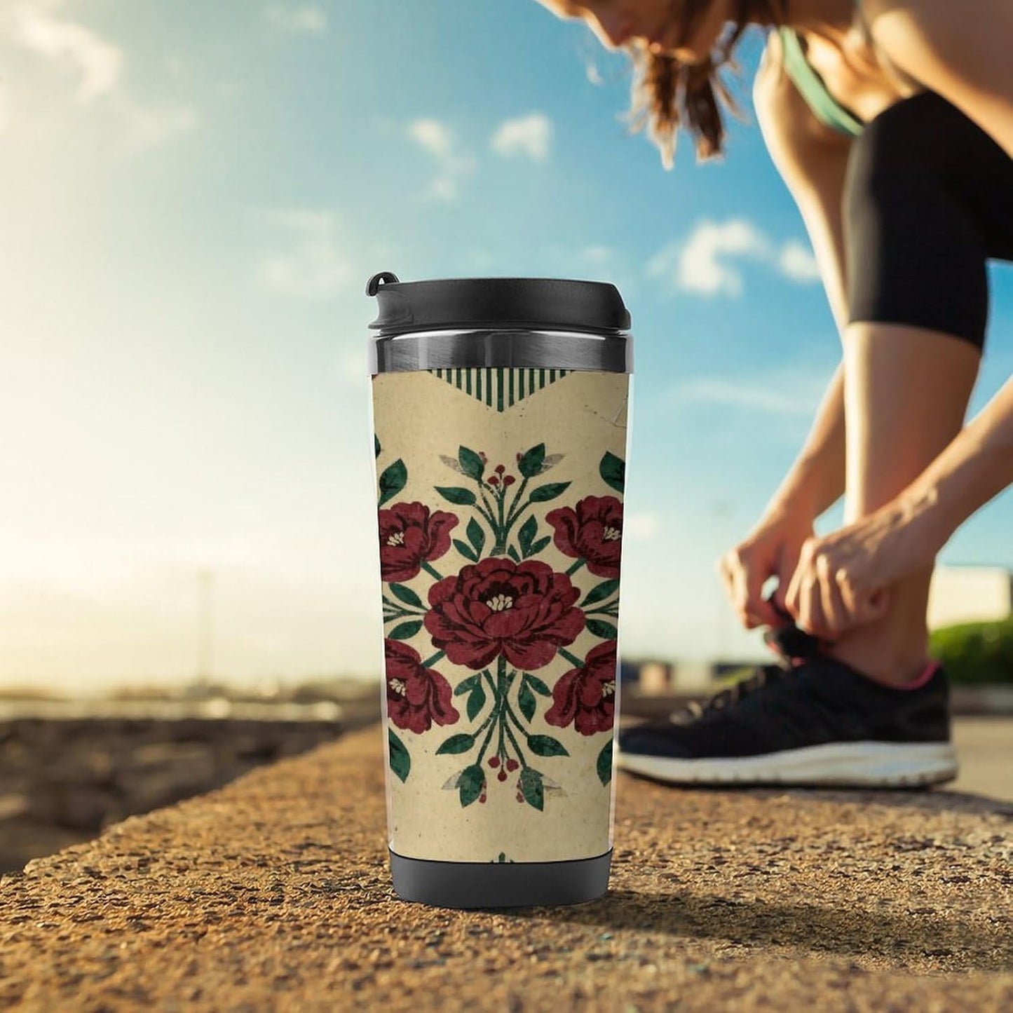 13oz Insulated Travel Coffee Mug Reusable Coffee Cup Water Bottle | Print Retro Collage Travel Mug with Leak Proof Lid Double Wall Stainless Steel Coffee Tumbler Personalized Gift
