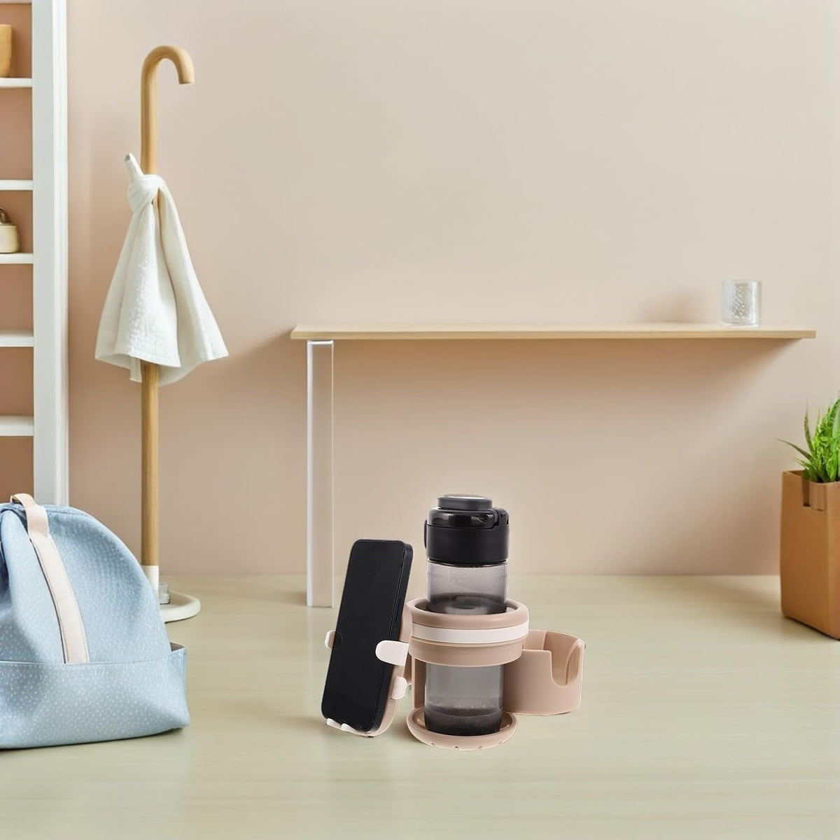 Stroller Cup Holder Phone Mount 3 in 1 Removable Abs Pushchair Accessory with Sturdy Water Bottle and Cell Phone Holder for Outdoor Use