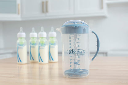 Baby Formula Mixing Pitcher, 32oz & Formula Dispenser for Travel with Snap-On Lid, Blue & Gray
