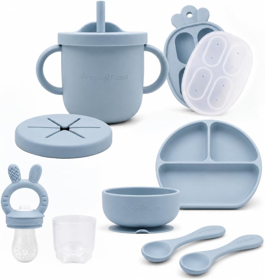 Silicone Baby Feeding Set Bundle, Dusty Blue
