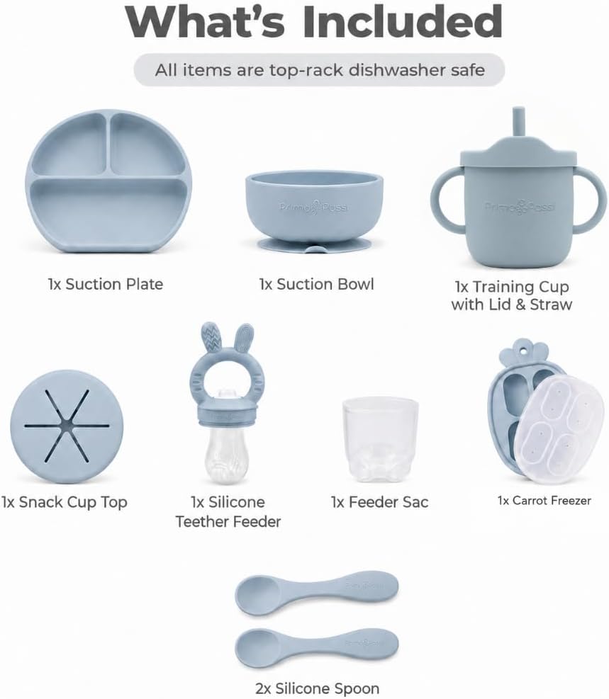 Silicone Baby Feeding Set Bundle, Dusty Blue