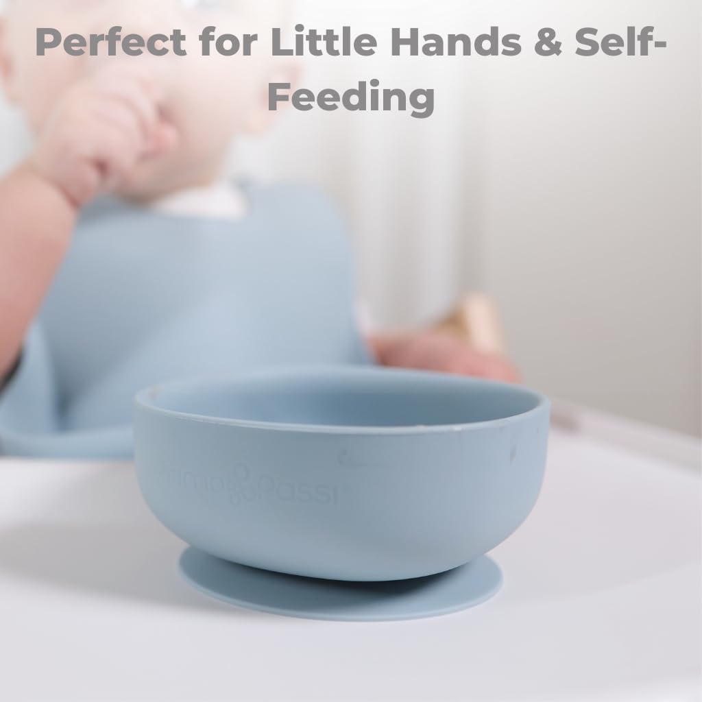Silicone Baby Feeding Set Bundle, Dusty Blue