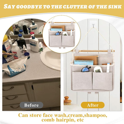 Hanging Canvas Organizer, Wall Door Closet Hanging Storage Bag Organizer Wall Mount Storage for Bedroom Bathroom Office Kitchen(White)
