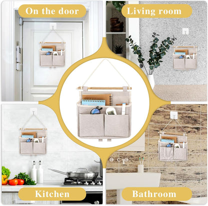 Hanging Canvas Organizer, Wall Door Closet Hanging Storage Bag Organizer Wall Mount Storage for Bedroom Bathroom Office Kitchen(White)