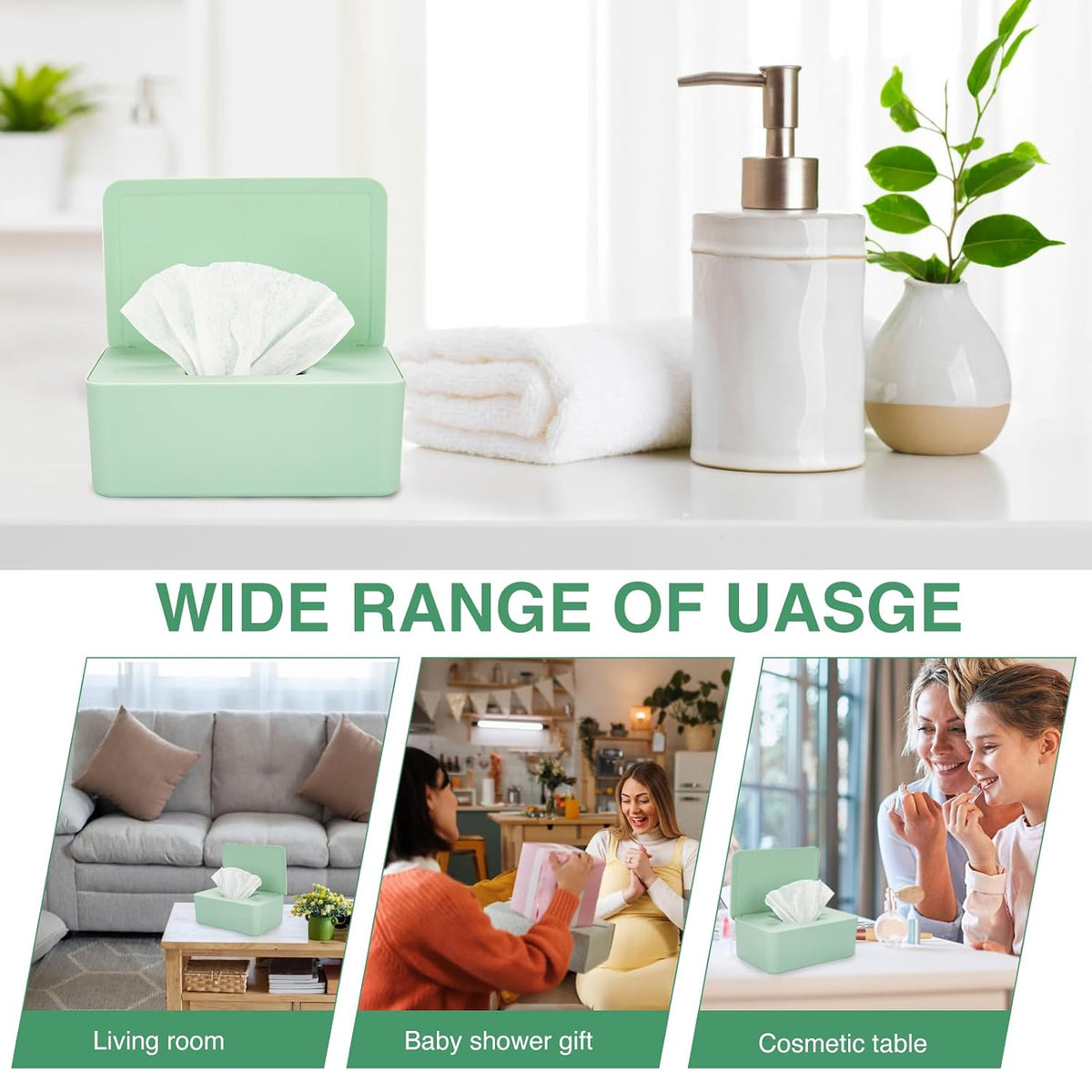 Baby Wipes Dispenser, Wipe Holder for Baby & Adult,Keeps Wet Tissue Fresh, Non-Slip Wipes Case, Flushable Wipe Container with Sealing Design Lid