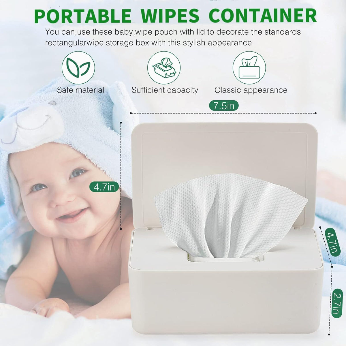 Baby Wipes Dispenser, Wipe Holder for Baby & Adult,Keeps Wet Tissue Fresh, Non-Slip Wipes Case, Flushable Wipe Container with Sealing Design Lid