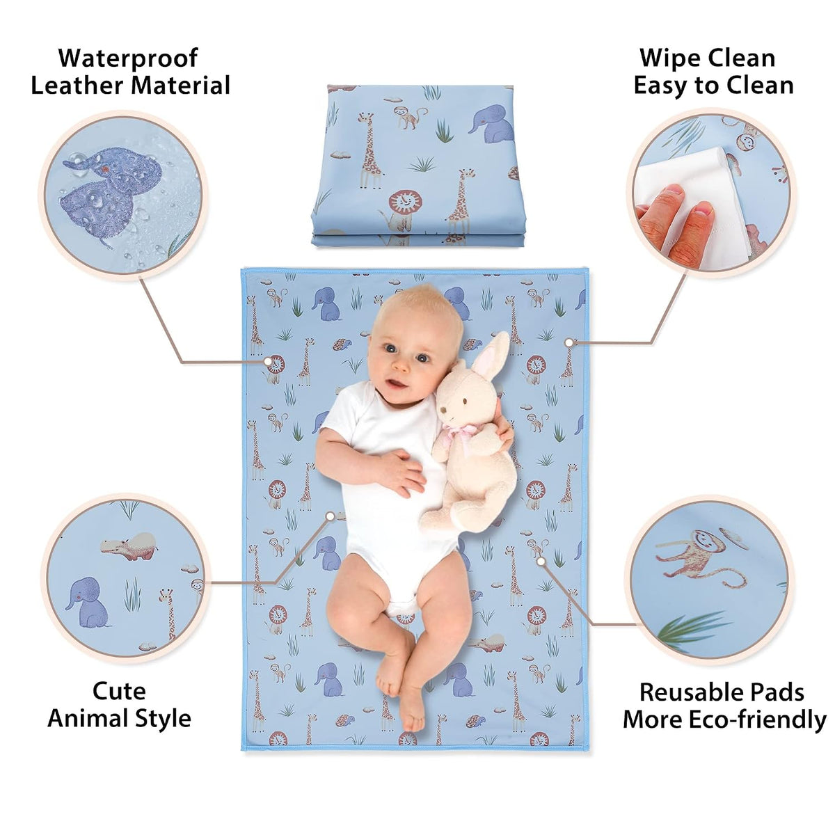 Wipeable Portable Changing Pad, PU Leather Diaper Changing Mat for Travel