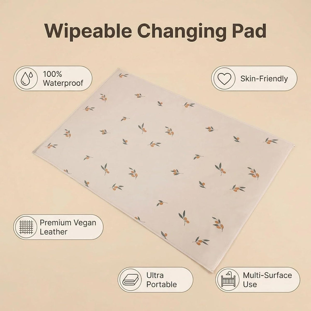 Wipeable Portable Changing Pad, PU Leather Diaper Changing Mat for Travel