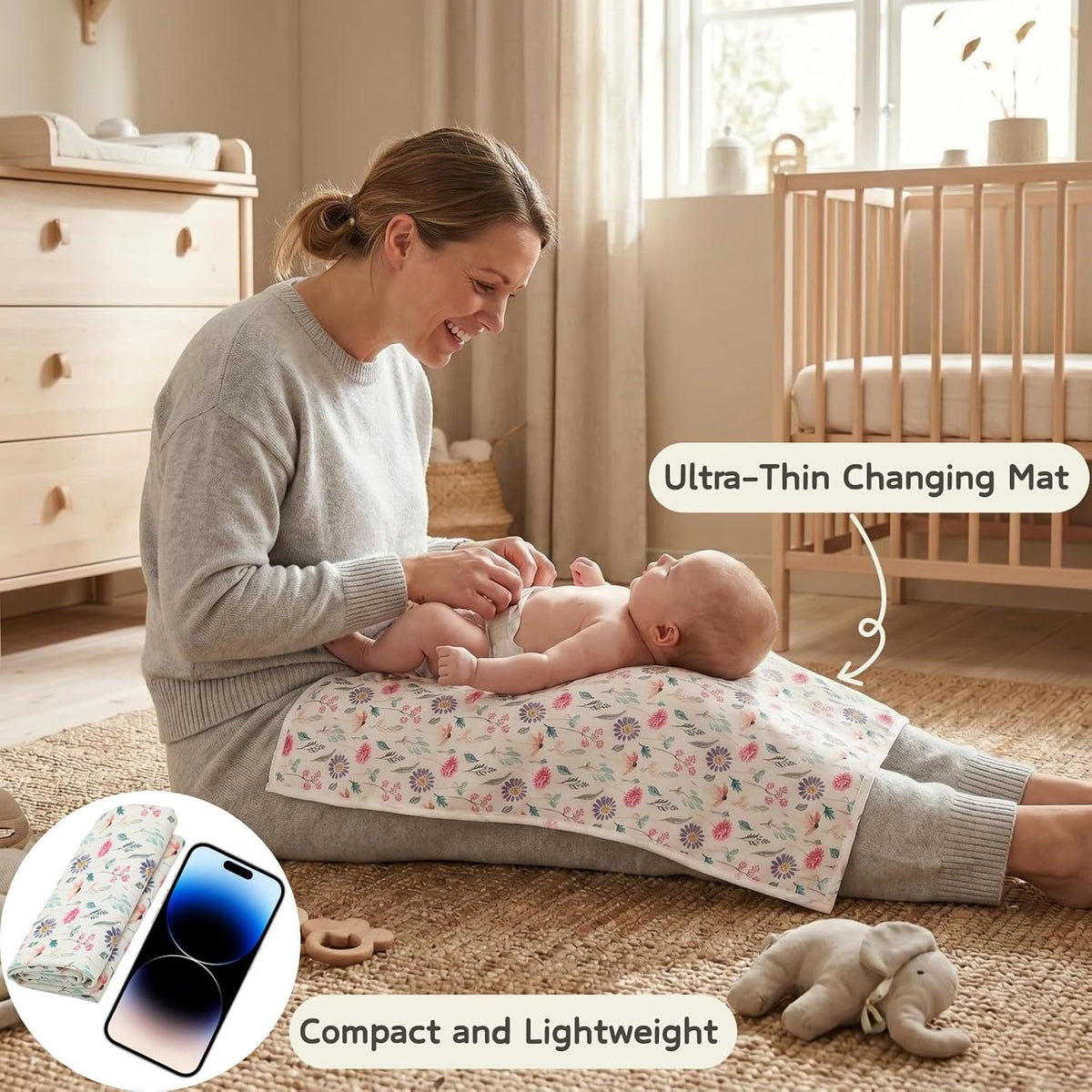 Wipeable Portable Changing Pad, PU Leather Diaper Changing Mat for Travel