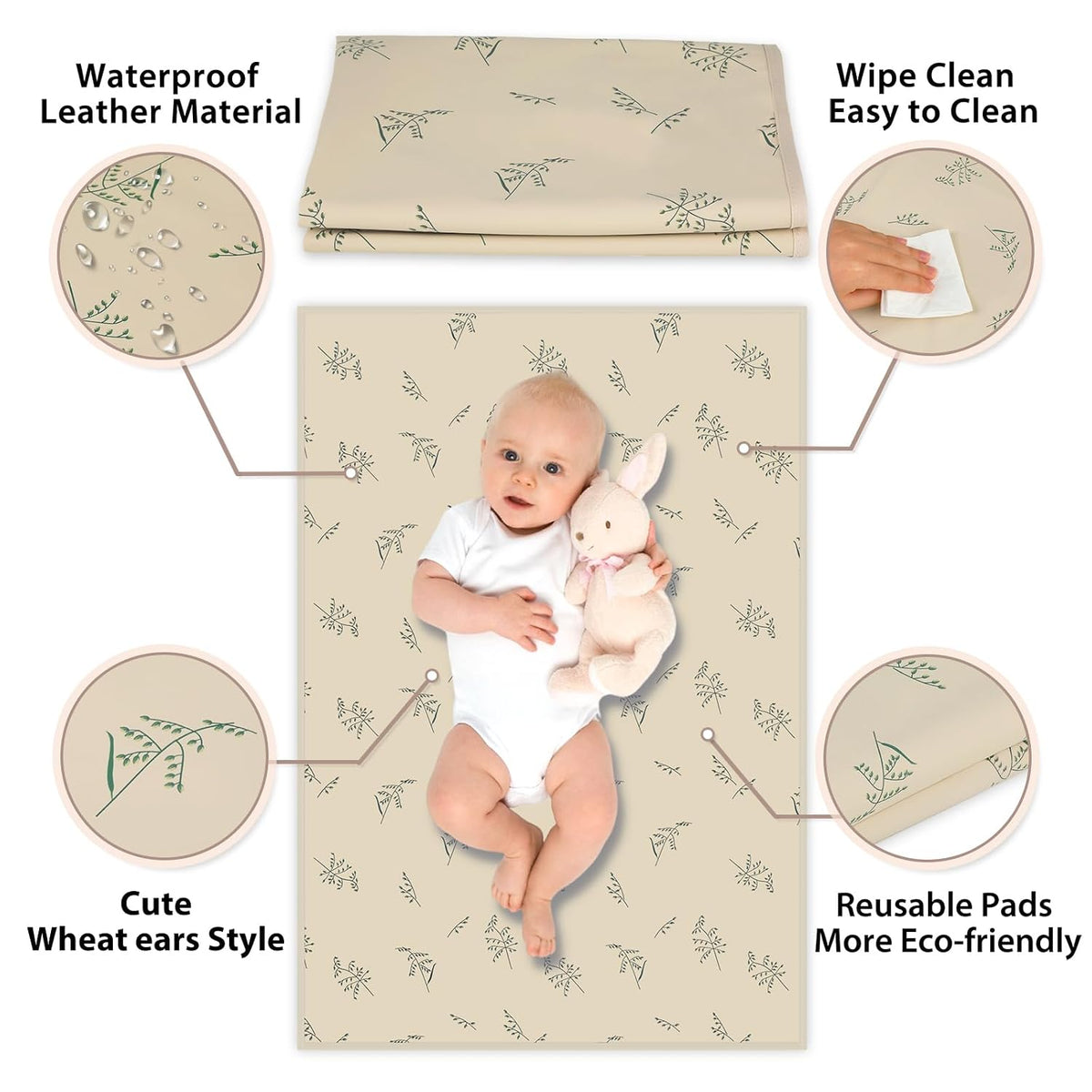 Wipeable Portable Changing Pad, PU Leather Diaper Changing Mat for Travel