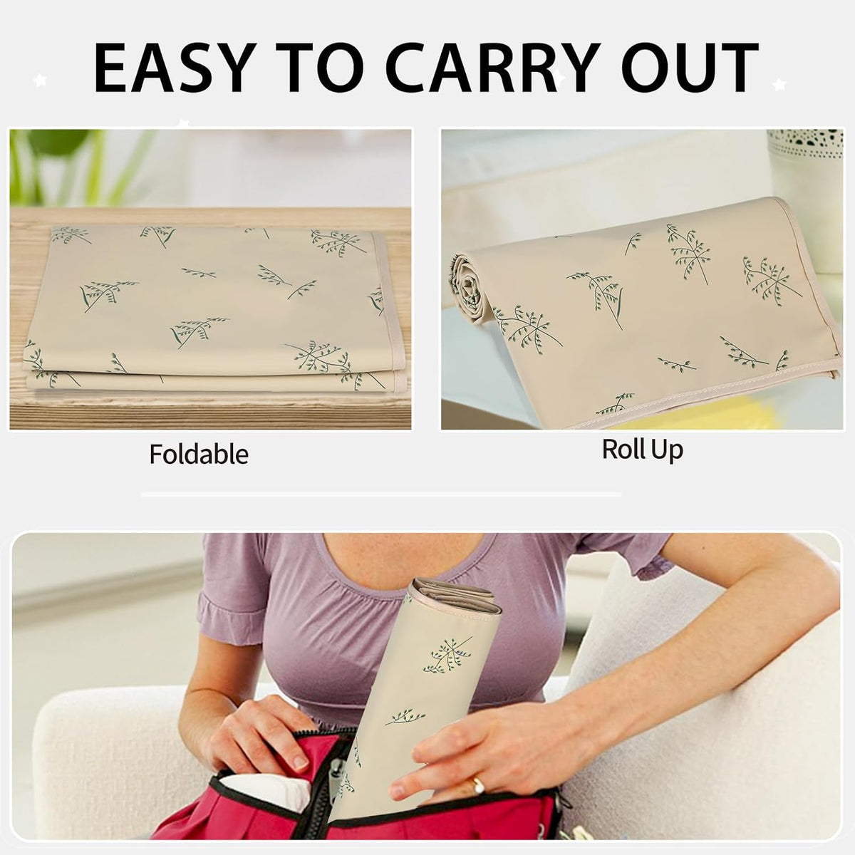 Wipeable Portable Changing Pad, PU Leather Diaper Changing Mat for Travel
