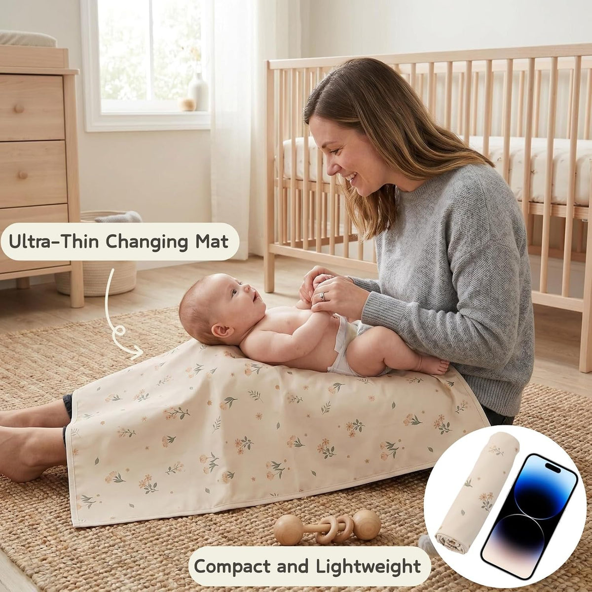 Wipeable Portable Changing Pad, PU Leather Diaper Changing Mat for Travel