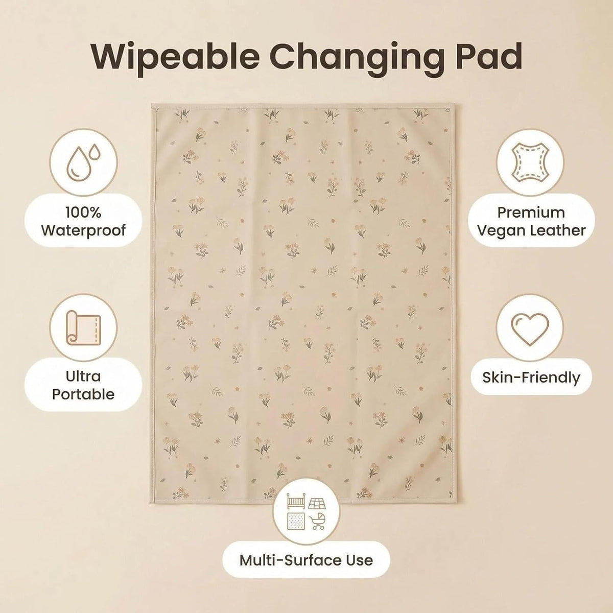 Wipeable Portable Changing Pad, PU Leather Diaper Changing Mat for Travel