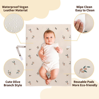 Wipeable Portable Changing Pad, PU Leather Diaper Changing Mat for Travel