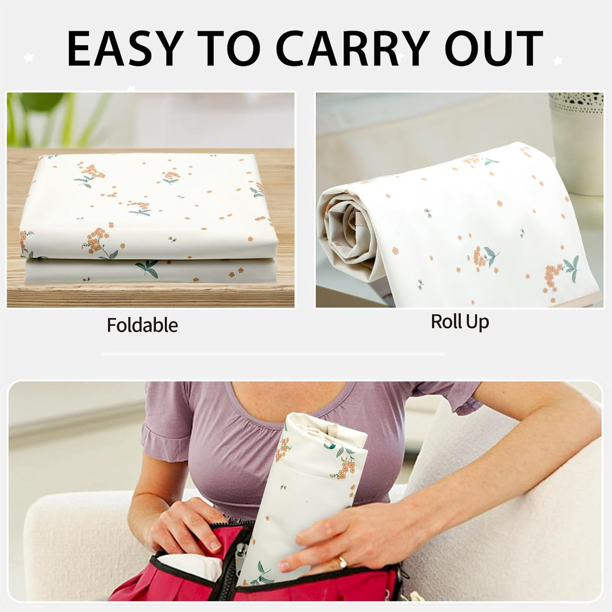 Wipeable Portable Changing Pad, PU Leather Diaper Changing Mat for Travel