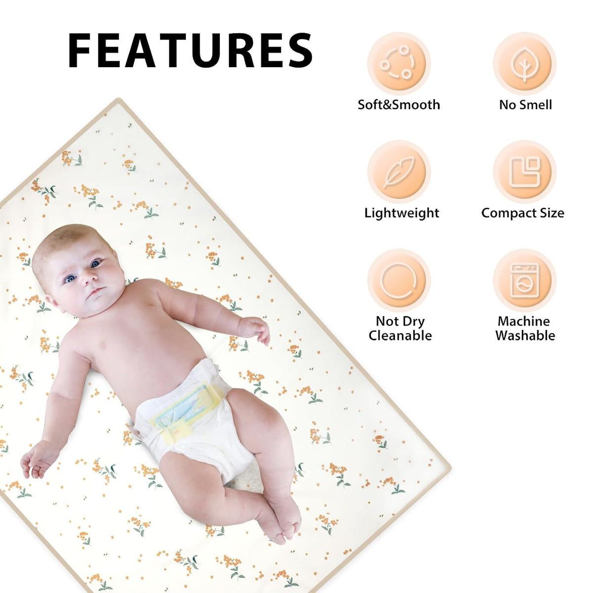 Wipeable Portable Changing Pad, PU Leather Diaper Changing Mat for Travel