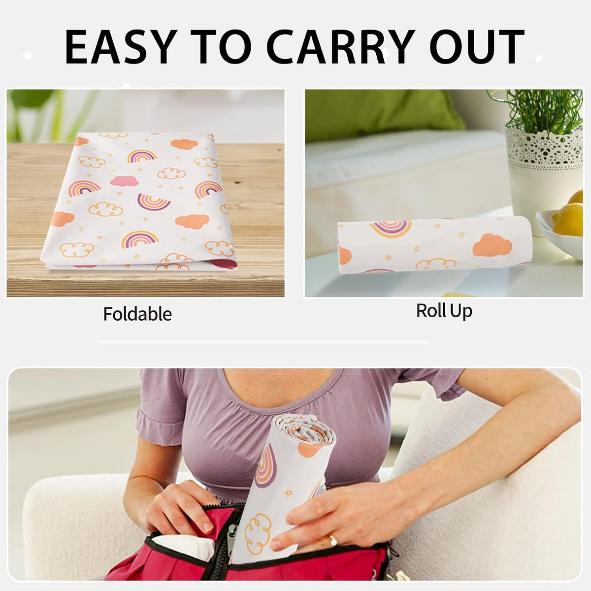 Wipeable Portable Changing Pad, PU Leather Diaper Changing Mat for Travel