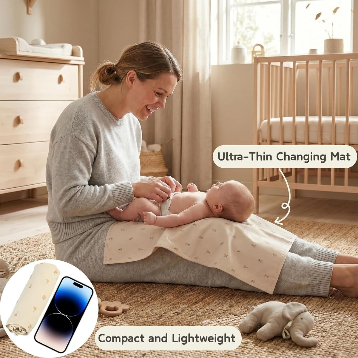 Wipeable Portable Changing Pad, PU Leather Diaper Changing Mat for Travel