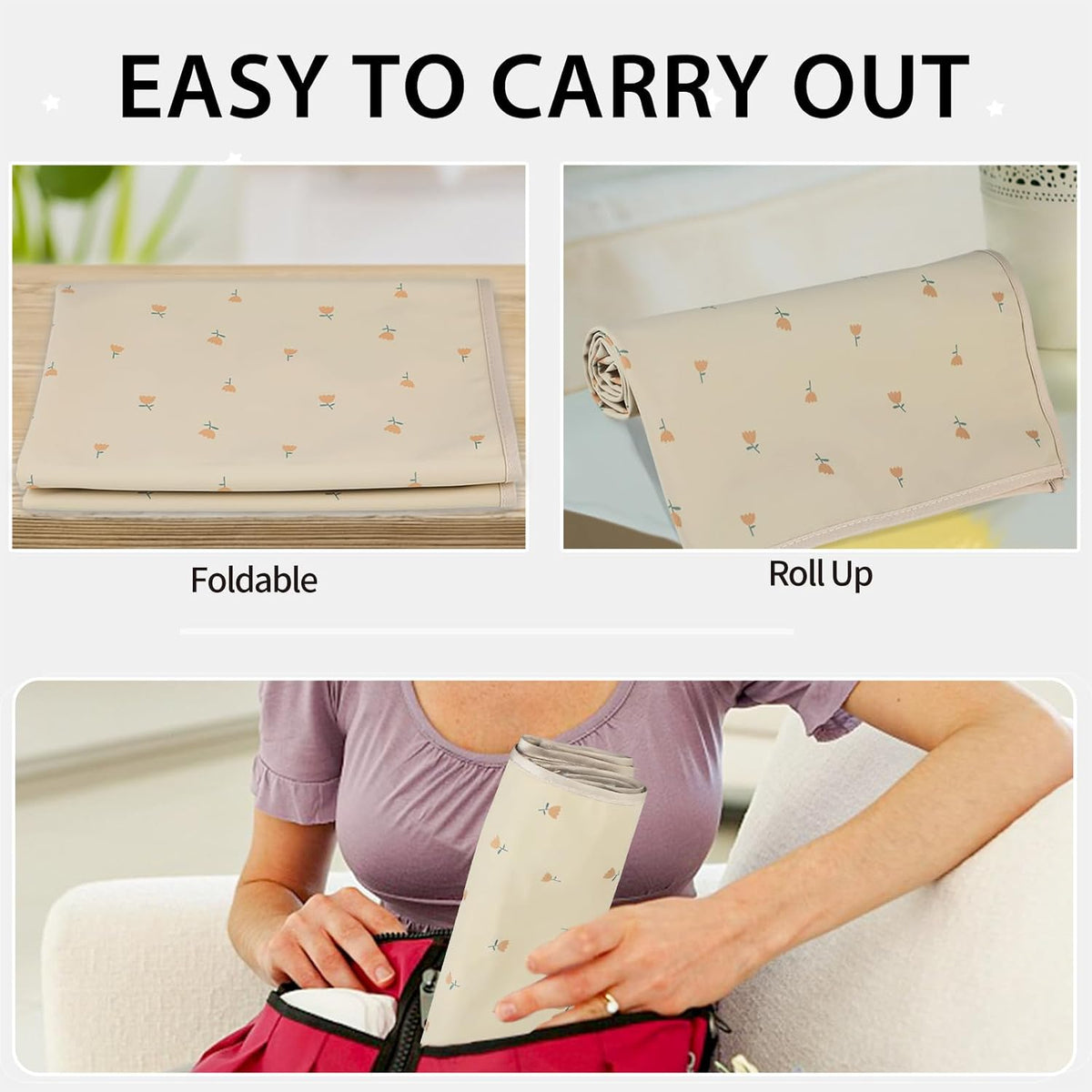 Wipeable Portable Changing Pad, PU Leather Diaper Changing Mat for Travel