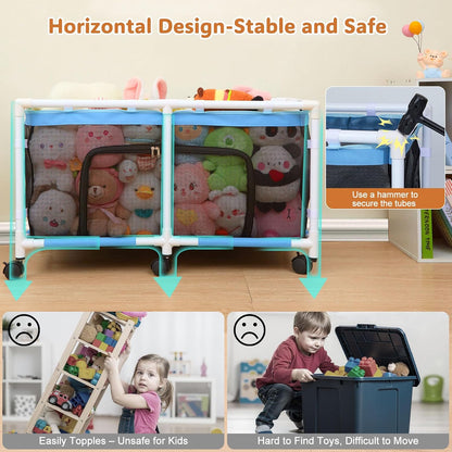 Toy Box for Girls Boys with See-Through Mesh & 360° Rotating Wheels