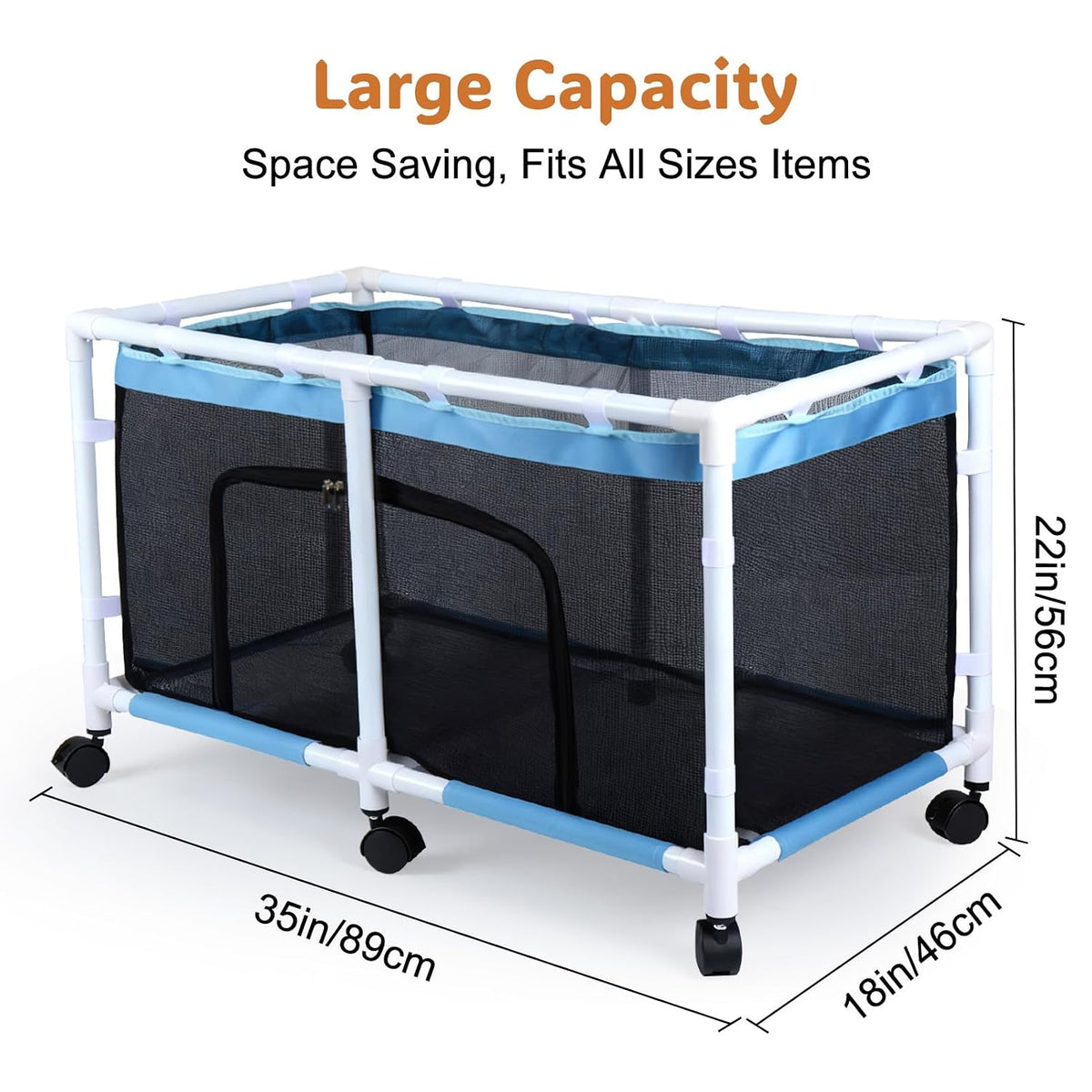 Toy Box for Girls Boys with See-Through Mesh & 360° Rotating Wheels