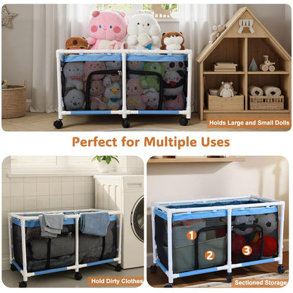 Toy Box for Girls Boys with See-Through Mesh & 360° Rotating Wheels