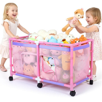 Toy Box for Girls Boys with See-Through Mesh & 360° Rotating Wheels