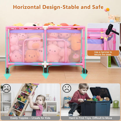 Toy Box for Girls Boys with See-Through Mesh & 360° Rotating Wheels